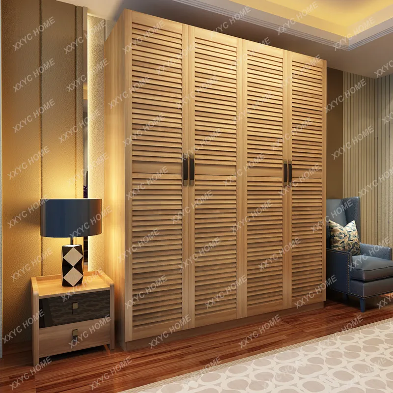 Walnut Color Component Wardrobe Cabinet Solid Wood Simple Modern Shutter Door Breathable Environmental Protection