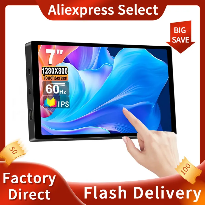 7 Touch Portable Monitor 1280X800 USB-C IPS 5-point Capacitive Touch screen LCD display for Raspberry Windows Gaming Monitor