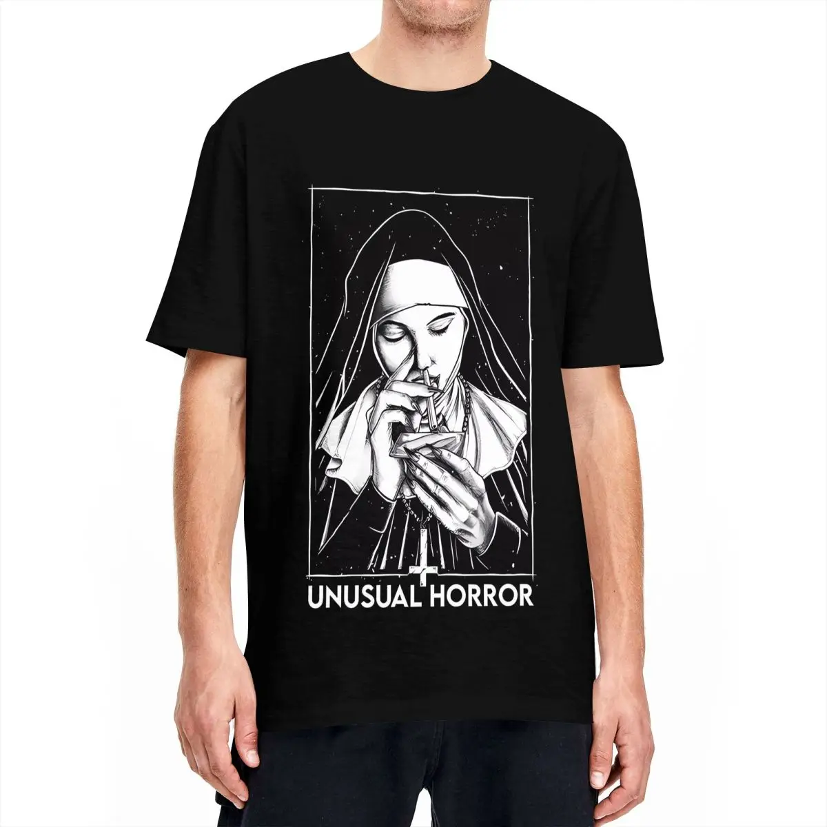 Satanic Nun Tattoos Unholy T Shirt Men\'s Horror Goth Y2K Funny Cotton T Shirts Summer Trendy Cool Tee Shirt DIY Oversize Tops