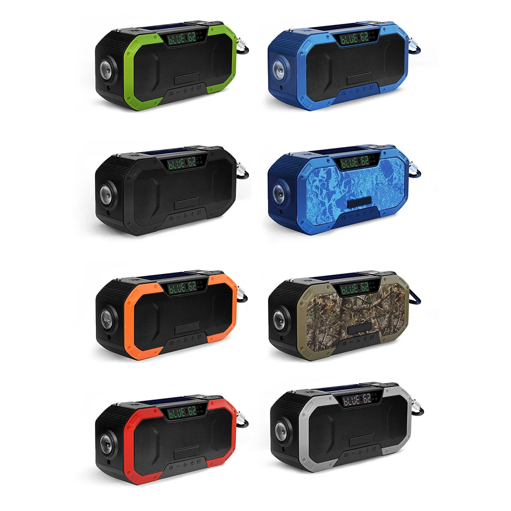 5000mAh Bluetooth Speaker Hand Crank Solar Radio AM/FM Emergency Radio LED Power Display Flashlight IPX5 Waterproof Power Bank