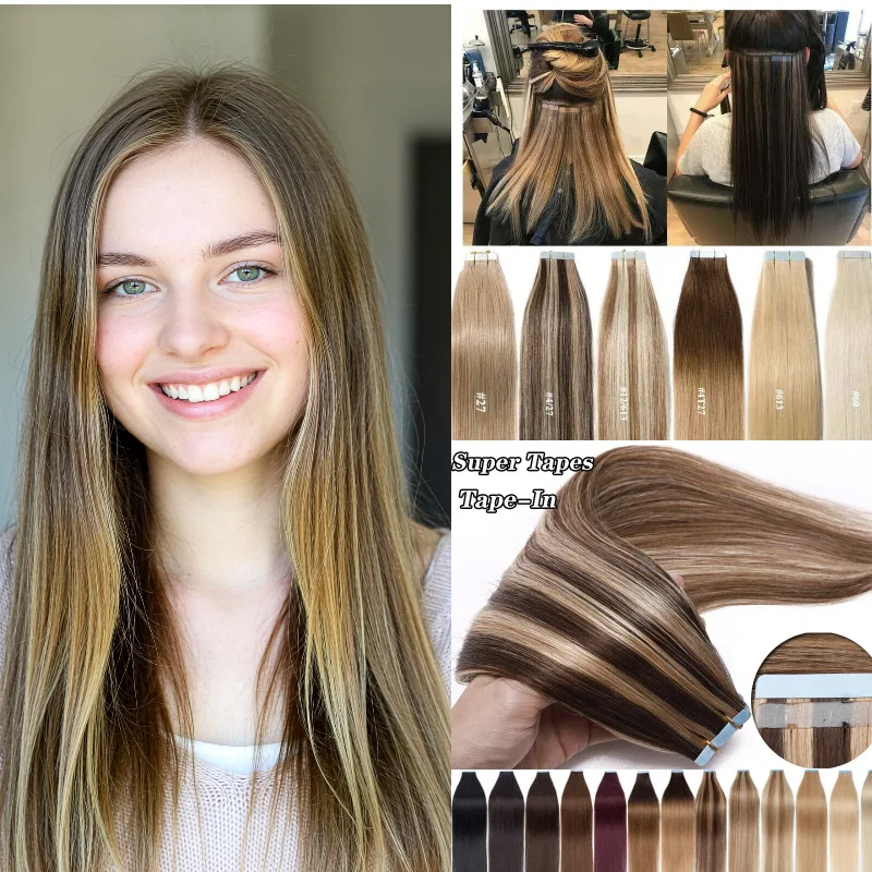 Real Human Hair Tape In Wig 20pcs 26inch #613 P4-27 50g Easy Add Length For Party Night Glam Wholesale