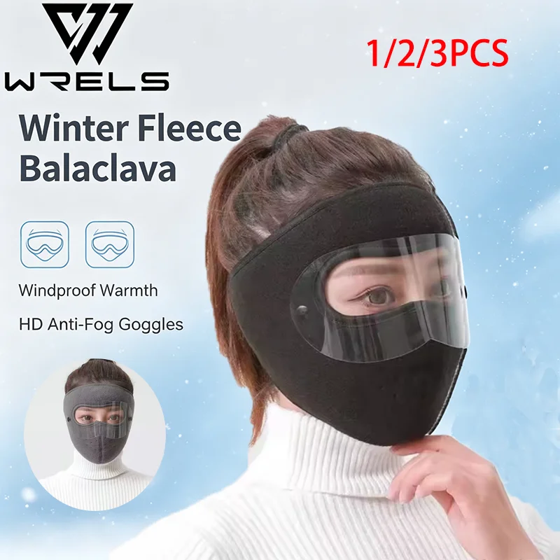 1/2/3PCS Winter Fleece Balaclava Face Mask Unisex Windproof Warm Full Face Mask Anti‑Fog Goggles Motorcycle Cycling Face Cover