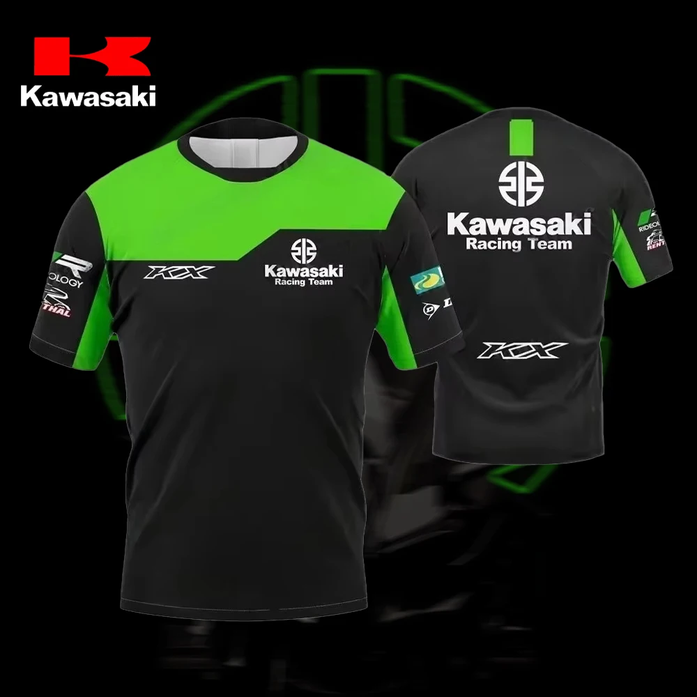 

Новинка 2025 года, мужская футболка Kawasaki Motorcycle Racing Team, летняя футболка с короткими рукавами, быстросохнущие и скоростные мотоциклетные спортивные топы