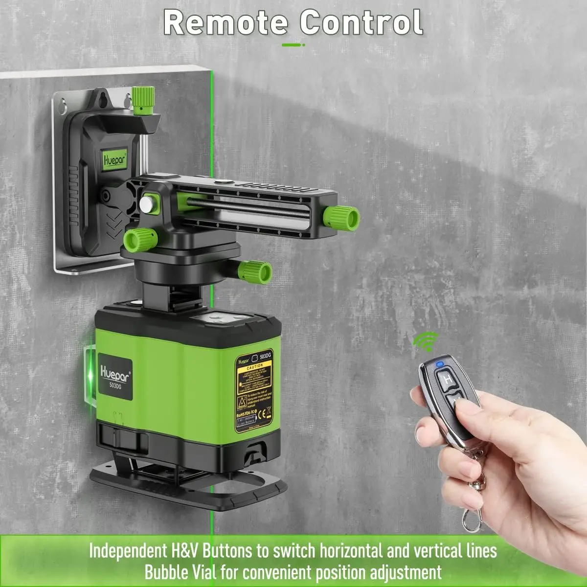 Huepar 3D Laser pelevelan sendiri, alat Laser lantai pelevelan tiga pesawat sinar hijau 3x360 dengan kendali jarak jauh