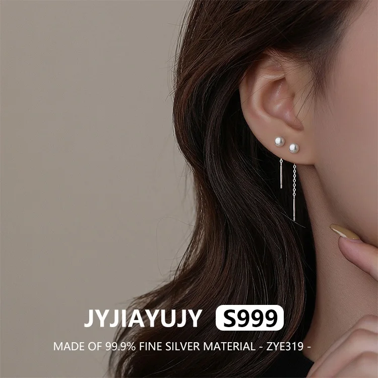 

JYJIAYUJY 100% Whole Original Fine Silver S999 Threader Earrings With Natural Pearl Elegance For Daily Gift For Women Use ZYE319