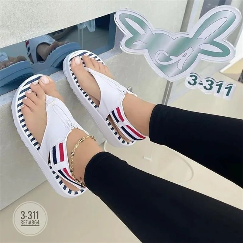 Brand Design Zipper Sandals Flip Flops Woman Casual Pinch Toe Sandales Comfortable Breath Outdoor Female Beach Shoes Sandalias