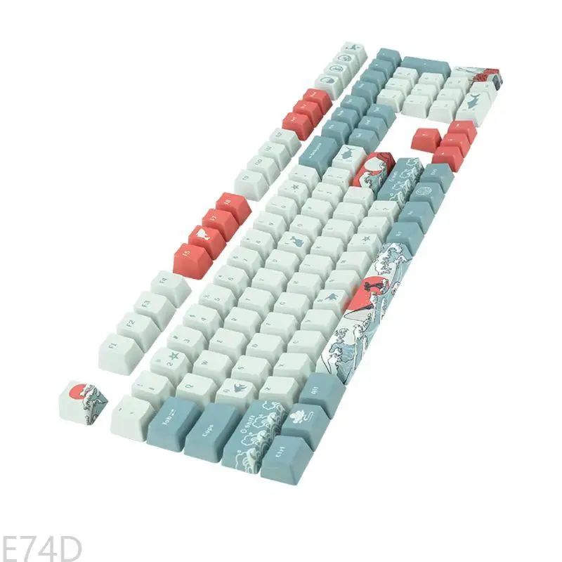 E74d 108 Keys Sea Coral Ukiyo-e Keycap Dye Sublimation Profilo OEM per GH60 GK61 GK64