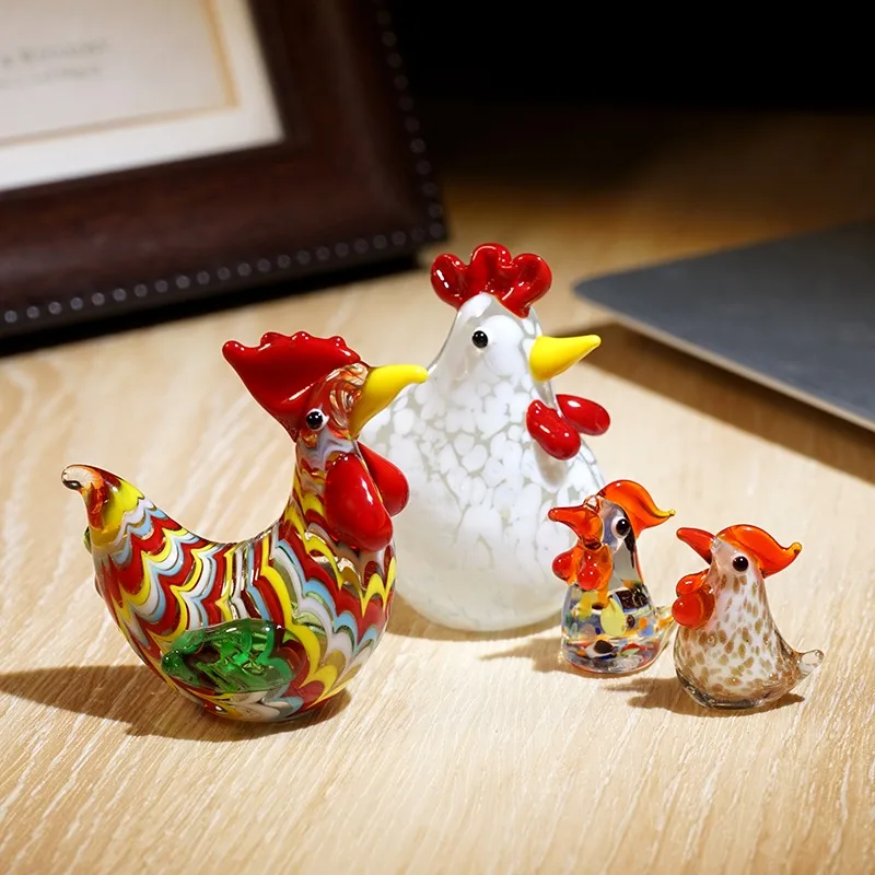 Rooster Handmade Glass Ornament Crystal Office Desk Automotive Interior Decorative Art Piece Glasses Rooster Home Decor Figurine