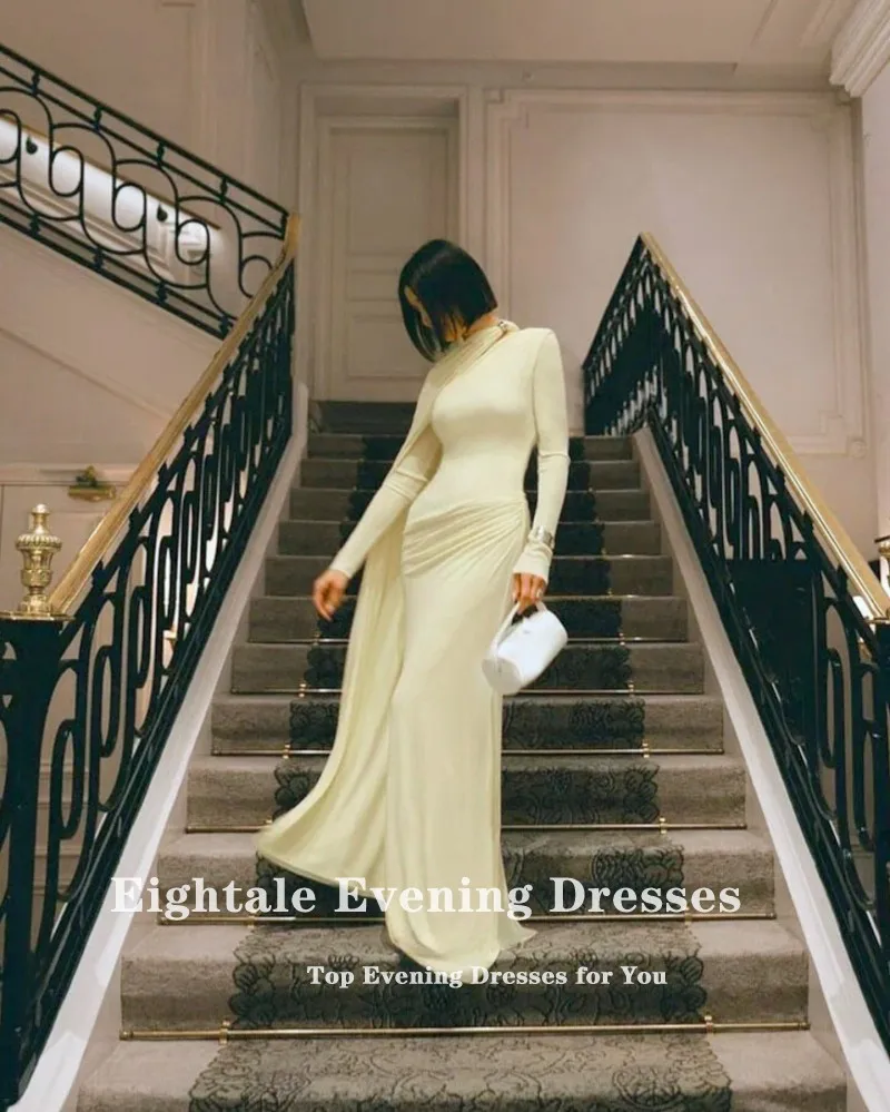 Eightale Elegantes Abendkleid für Hochzeit, Party, Neckholder, Falten, hellgelb, arabische Meerjungfrau, maßgeschneiderte formelle Ballkleider