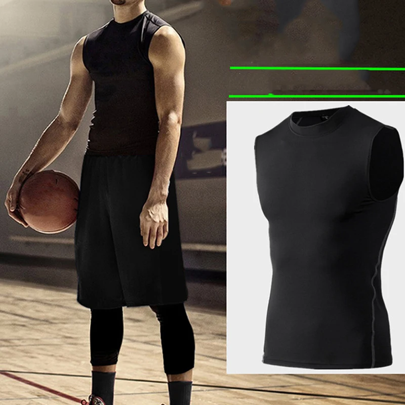 

2023 New Men Compression Quick Drying T-Shirt Vest Sleeveless Stretch Gym Sports Tank Tops