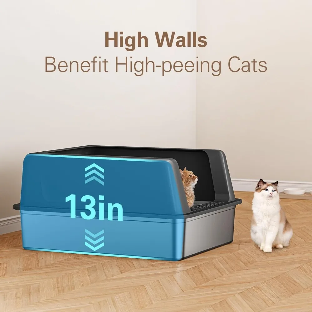 صندوق فضلات القطط المعدني الكبير جدًا مع غطاء، 27.8 لتر × 20 عرضًا × 12.9 ارتفاع، مثالي للقطط الكبيرة والأسرة المتعددة للقطط #6