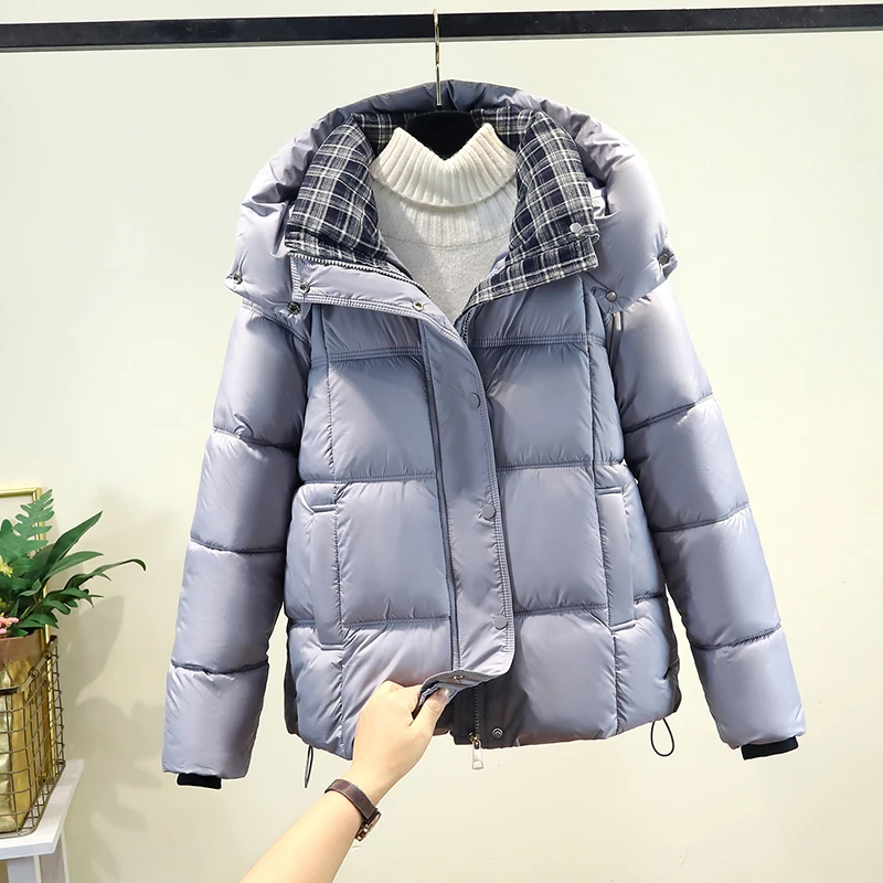 المرأة أسفل القطن Jaet الشتاء Thi الدافئة ort Sle Faionable معطف لطيف مقنعين سستة إغلاق اللون الكورية Sle #5