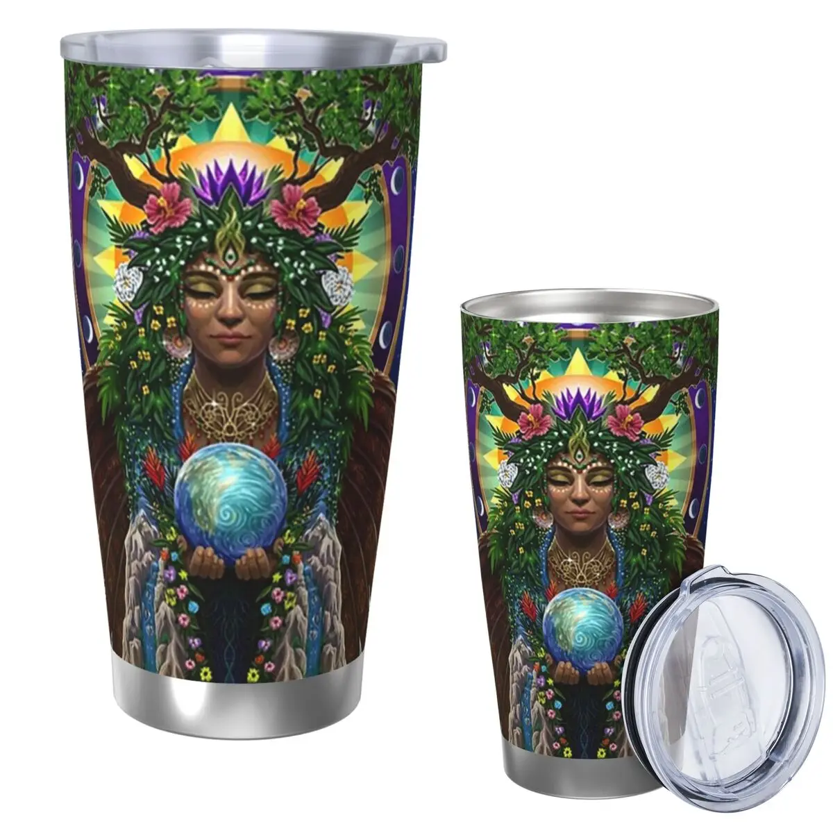 Gaia Sacred System Stainless Steel Tumbler Vacuum Insulated Mugs Thermal Cold Cup Straws With Lid 20oz