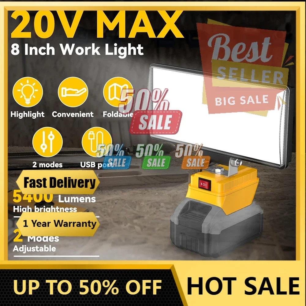 

【 Быстрая доставка】 Портативный светодиодный рабочий фонарь высокой яркости 90 Вт, 8-дюймовый беспроводной аккумуляторный фонарь для Dewalt для прожекторов Miwaulkee U