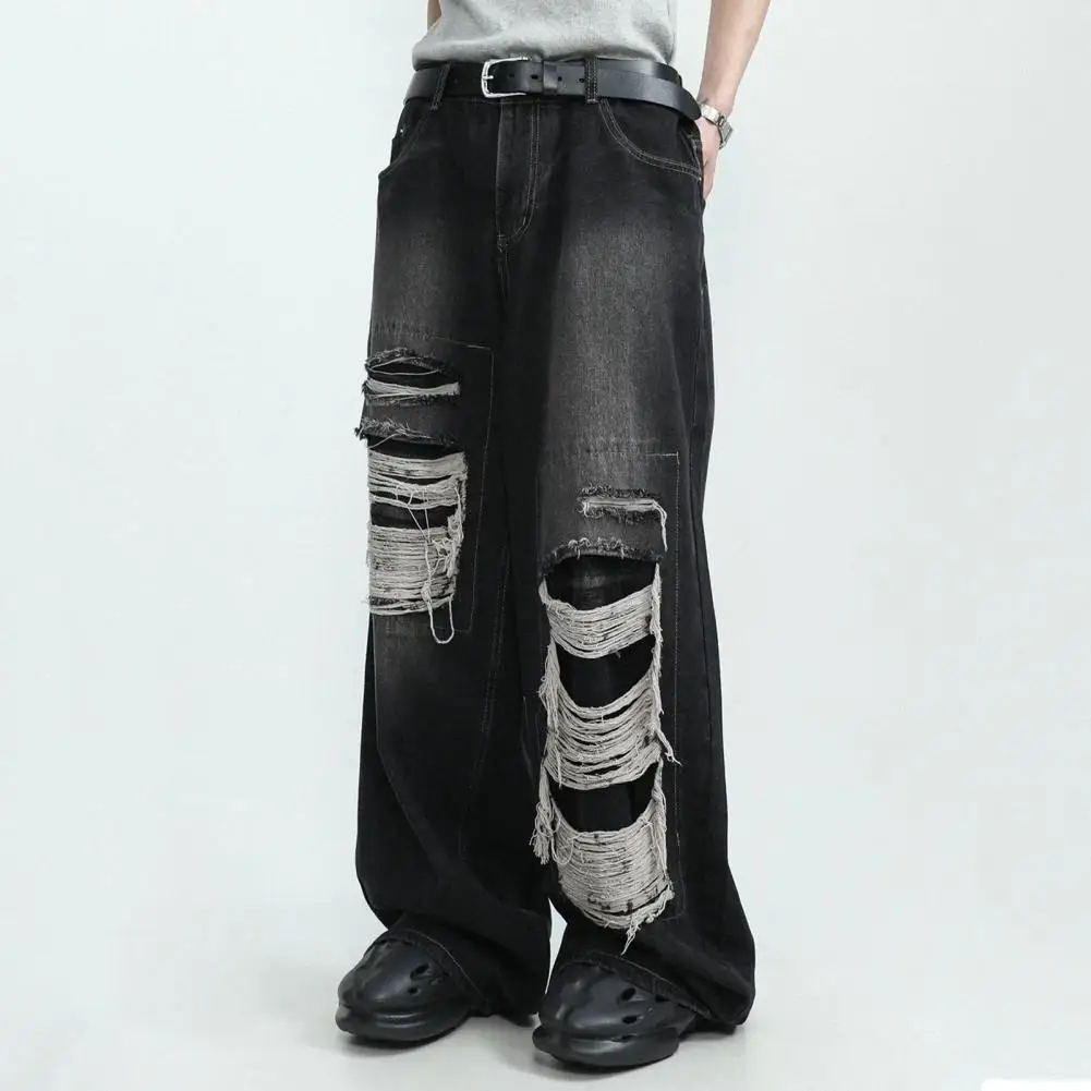 

Retro Style Jeans Vintage Gothic High Waist Wide Leg Women's Jeans with Ripped Holes Hip Hop Style Streetwear Denim Trousers