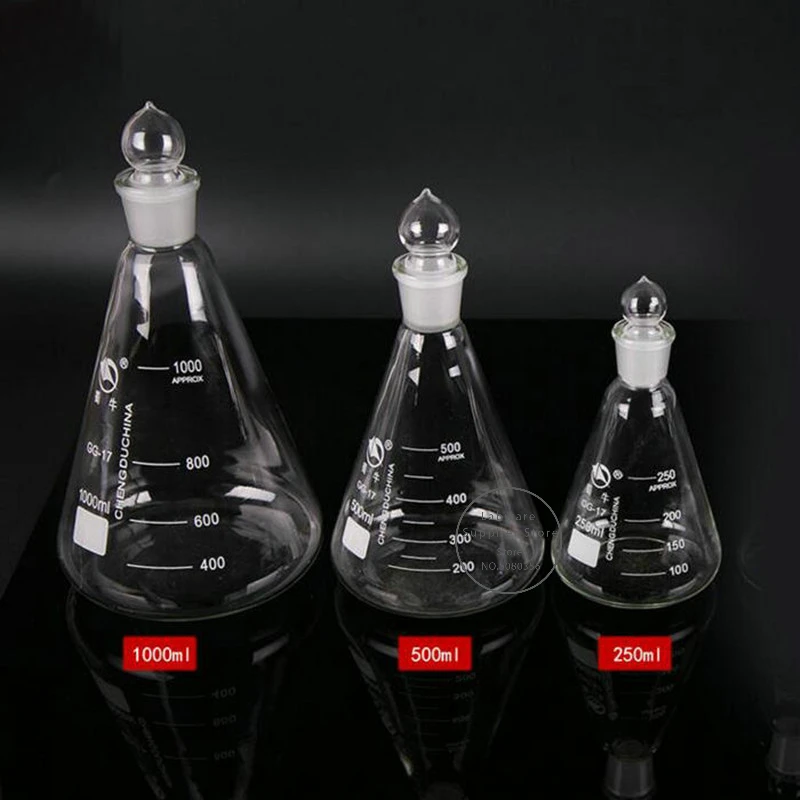 1 pz/lotto flacone conico Erlenmeyer in vetro borosilicato da 50ml a 1000ml con #19 #24 #29 #34 tappo a terra