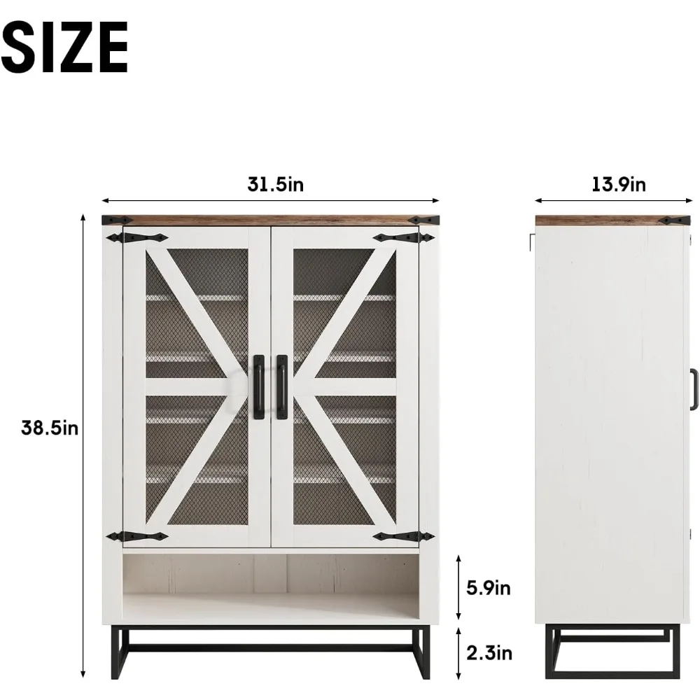 Armoire à chaussures de ferme avec portes, étagère à chaussures T1 à 6 niveaux, étagères réglables et pieds en métal, chaussures rustiques