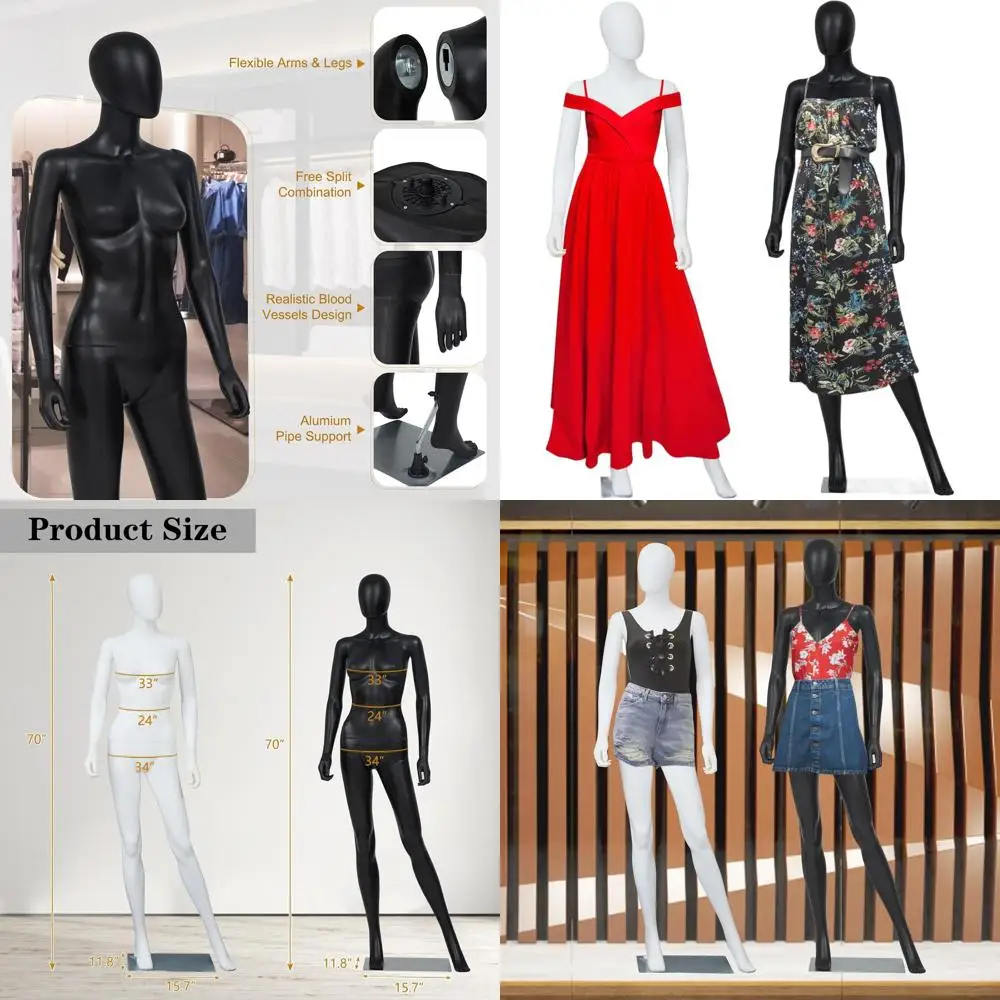 

Женский манекен с двойной регулировкой длиной 6 футов — черно-белые формы платья с металлической основой для розничной торговли и дизайна