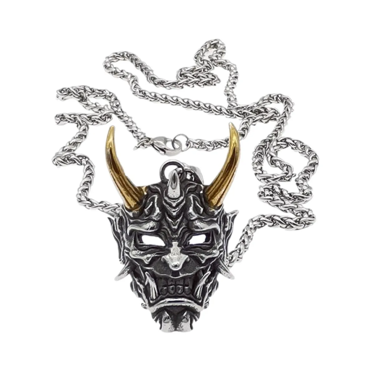 Demon Mask Pendant Necklace Men Tiki Collares Para Mujer Stainless Steel Jewelry Collar Rock Party Gift Accessories