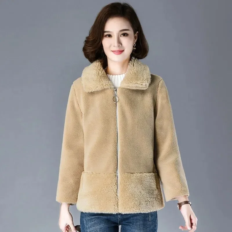 

2022 Autumn Winter Imitation Lamb Plush Fur Coat Casual Women Short Parka Jackets Loose Thick Warm Grain Cashmere Shearling Coat