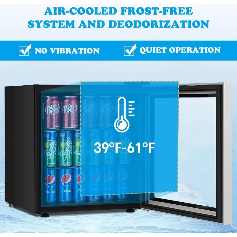 ARLIME Mini Fridge, Drink Cooler, 60 Can, Beverage Refrigerator with Glass Door,Removable Shelves for Soda Beer Wine,Small Drink