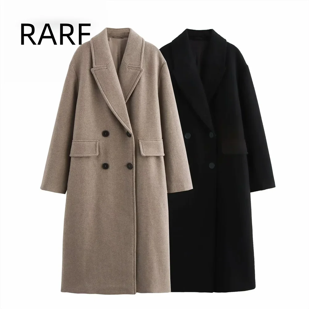 2024 autumn and winter new style high-end temperament wool loose long sleeved lapel windbreaker coat women's coat