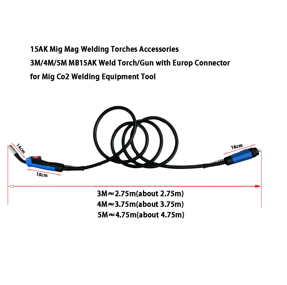 15AK Mig Mag Welding Torches Accessories 3M/4M/5M MB15AK Weld Torch with Europ Connector for  Mig Co2 Welding Equipment Tool