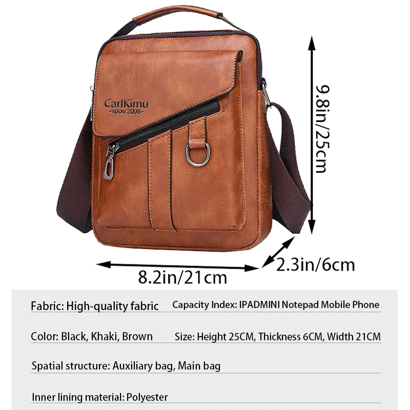 Vintage Leather Crossbody Bag for Men, Multi-pocket Shoulder Bag with Adjustable Strap, Available in Multiple Colors