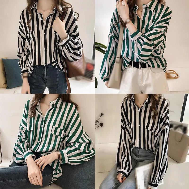 Striped Lape Shirt for Woman Korean Version Casual Versatile Shirts Summer Sun Protection Thin Blouse