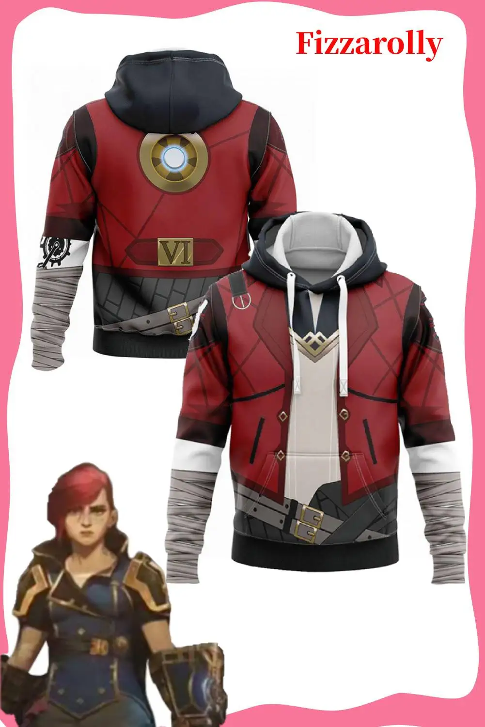 LoL Vi Arcane Cosplay Hoodie 3D Printed Hooded Sweatshirt Men Women Casual Streetwear Pullover