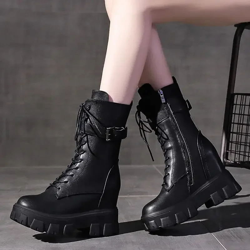 Platform Very High Heel Mid Calf Black White Shoes For Woman Women's Boots Footwear Half New Rock With Stylish Y2k Gothic