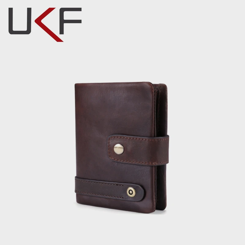 

UKF Crazy Horse Leather Men's Fashion Wallet Vertical Button Wallet RFID Card Holder Men's Coin Purse Large Capacity Cash Pouch