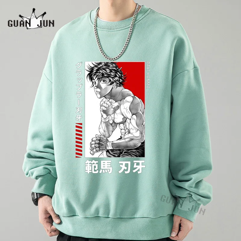 Hot Anime Funny Yujiro Baki Hanma Hoodie Sweatshirt Loog Sleeve Grappler Fighting Fighter Round Neck Pullovers Tops Clothing Men