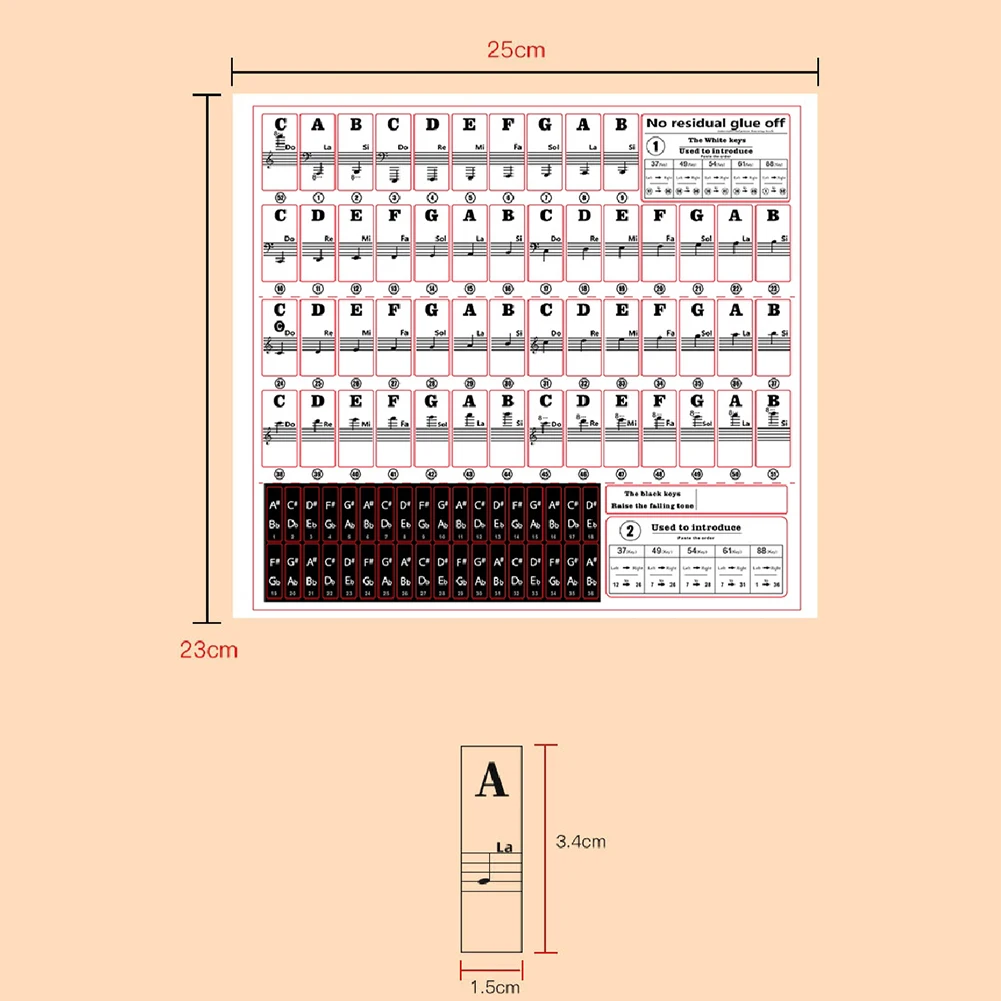 Per gli amanti del pianoforte decalcomania del pianoforte note adesivi per pianoforte 1 pz 88/61/54/49/37 tasti circa. 25*23 centimetri di Apprendimento Principianti