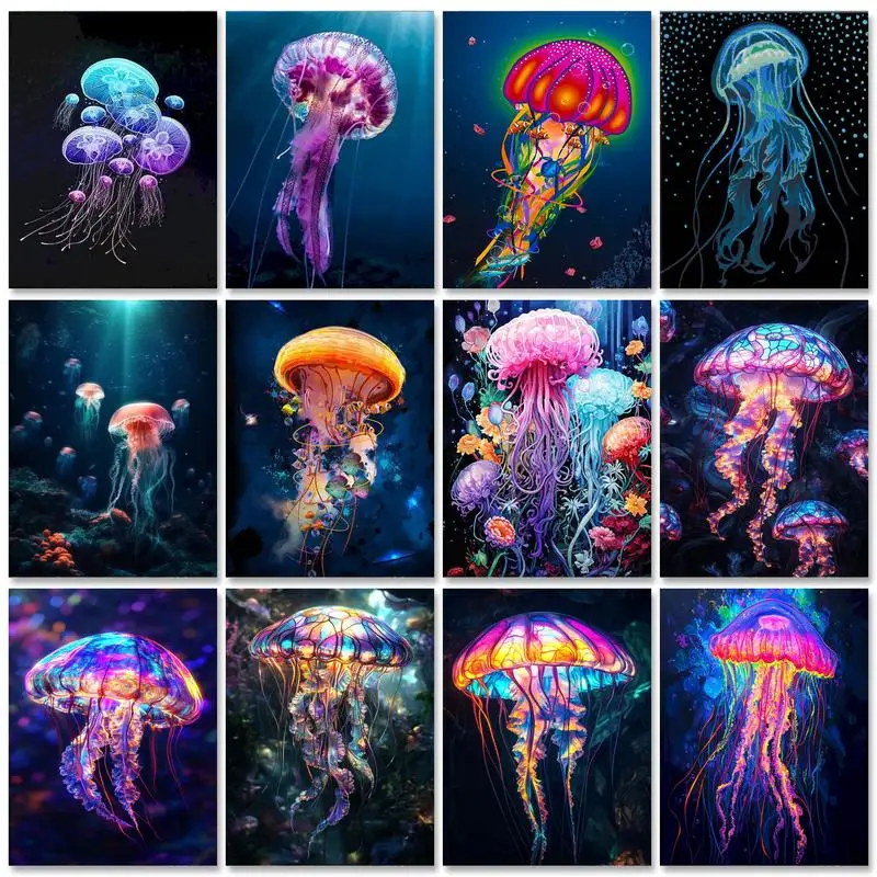 GATYZTORY Luminous Jellyfish Animal Paints By Numbers For Kids Beginners Diy Painting Kits HandPainted Home Decor Wall Pictures