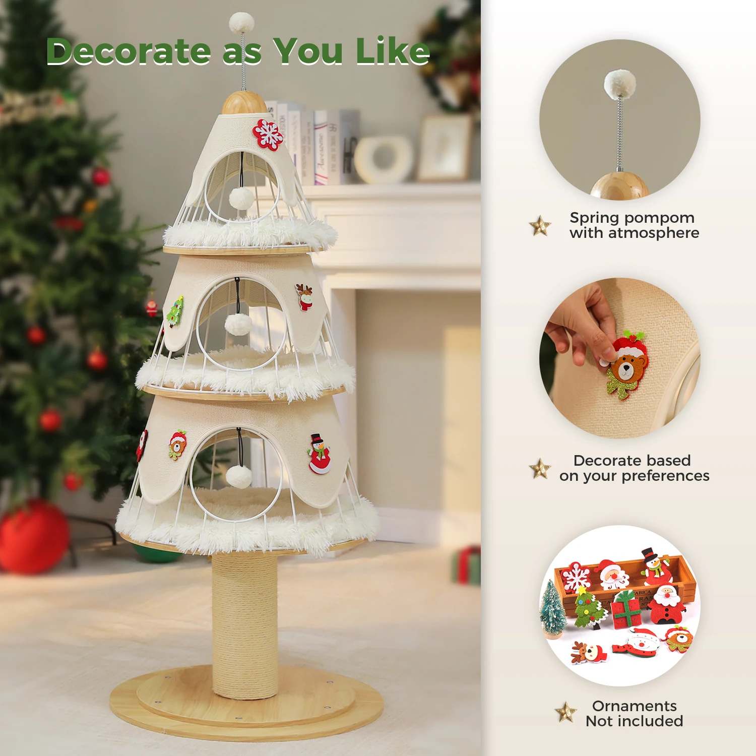 Weihnachts-Katzenbaumturm mit rot-grünem Eigentumswohnung, mehrstufiger Katzenturm mit Sisal-Kratzbäumen, Katzenmöbel für Hauskatzen – Detail 7