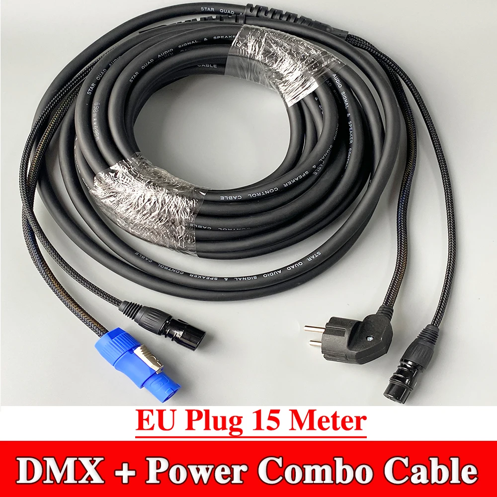 

15Meter XLR Dmx EU Plug Power Combination Cable Customized Combo 3x2.5mm² PowerCon Cables For DJ Stage Lighting Audio Speaker