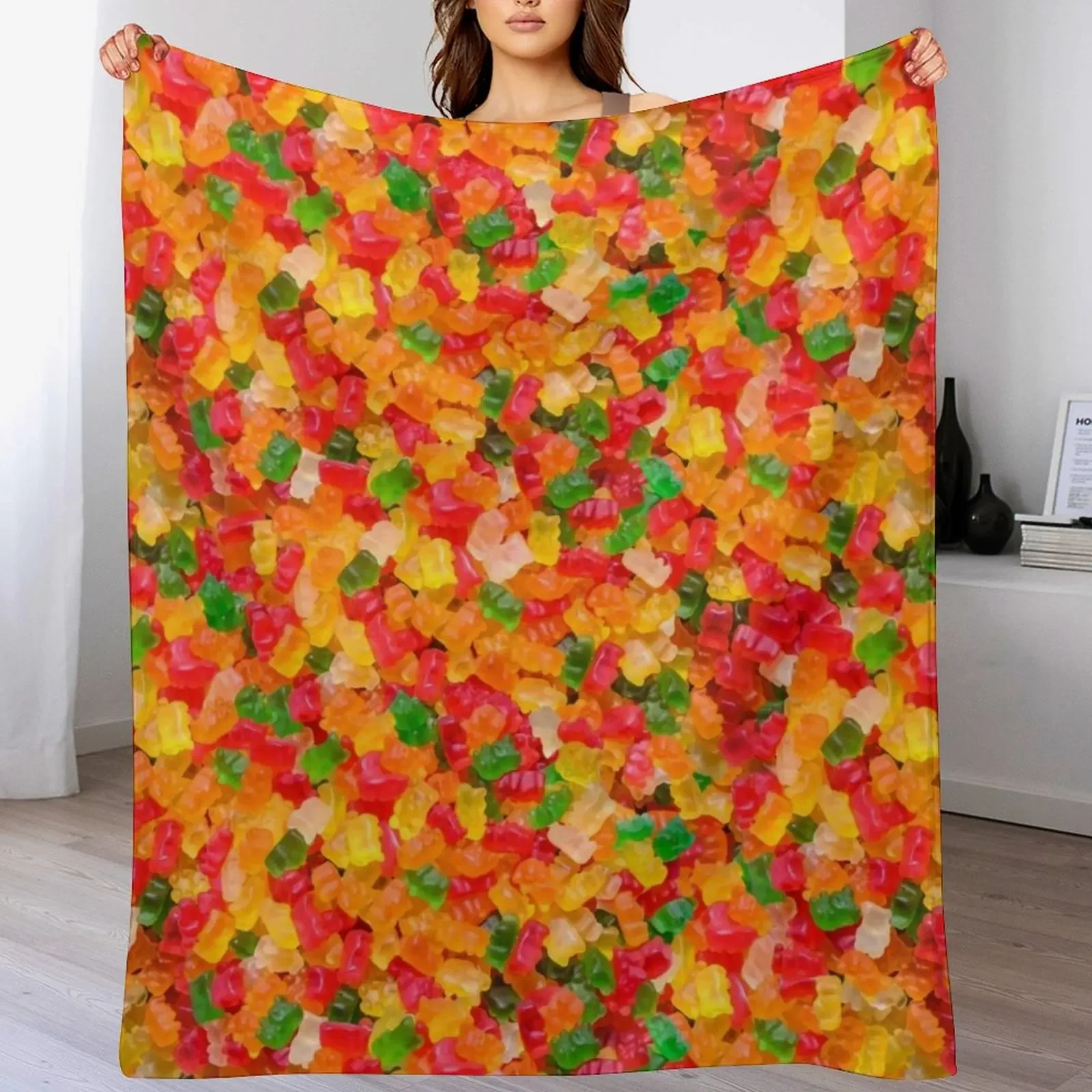 

Gummy Bears Real Candy Pattern Throw Blanket Stylish Decor Blanket Gift for Friends Roommate