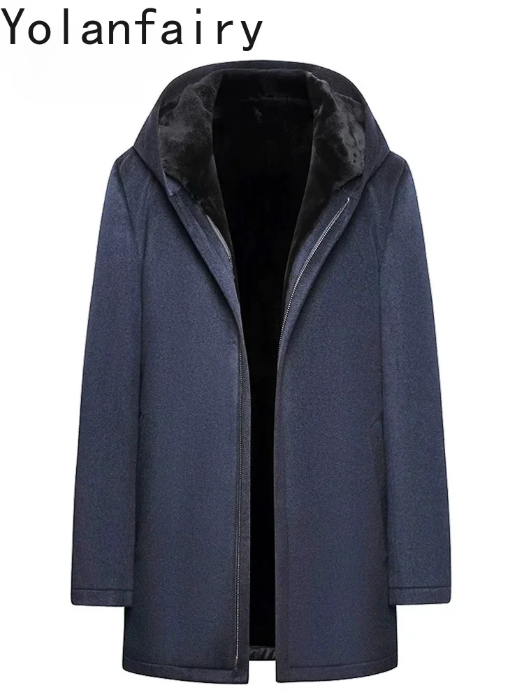 YOLANFAIRY Luxury 100% Cashmere Coats for Man High Quality Real Mink Fur Liner Jacket Hooded 2026 Winter Natural Fur Coat Parkas