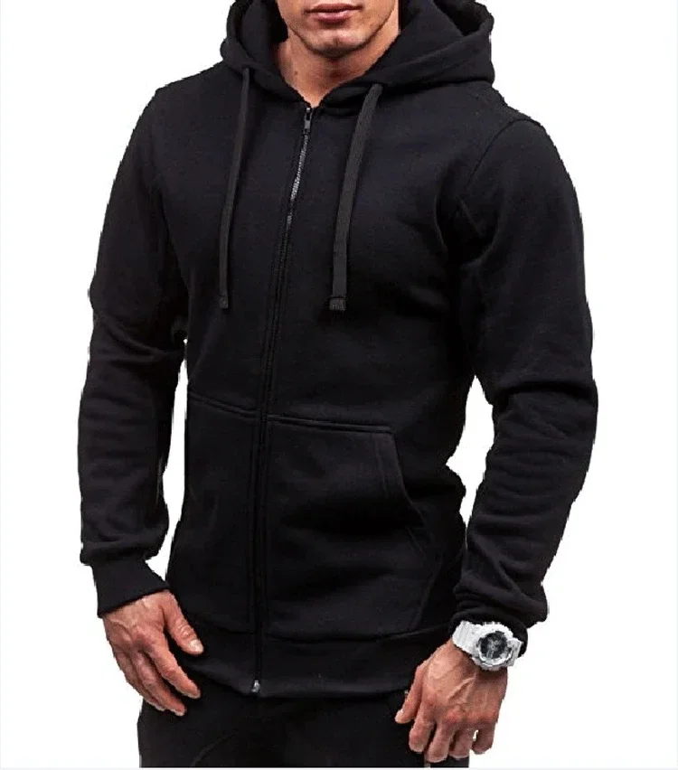 Lässiges Sweatshirt mit Reißverschluss und Kapuze, Herren-Sweatshirt, einfarbig, Strickjacke mit Kapuze, Jacken, Frühling und Herbst, männliche Tops – Detail 10