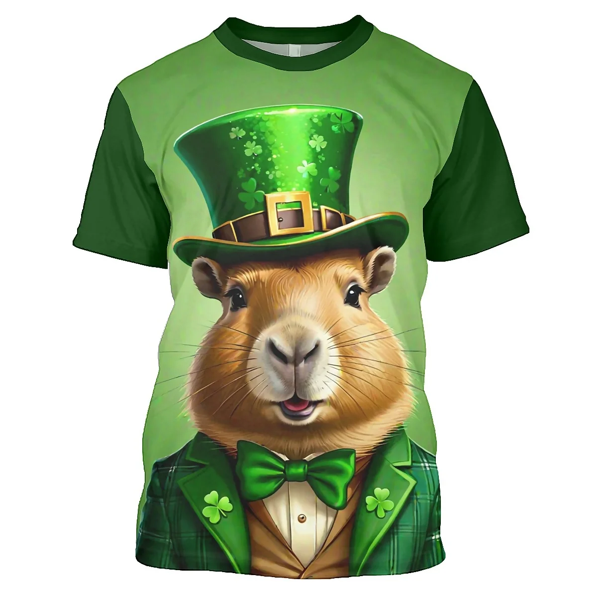 Jumeast Lovely Capybara 3D Printed Men T-shirts Clover Pattern Green Women T Shirts Saint Patrick's Day Clothing