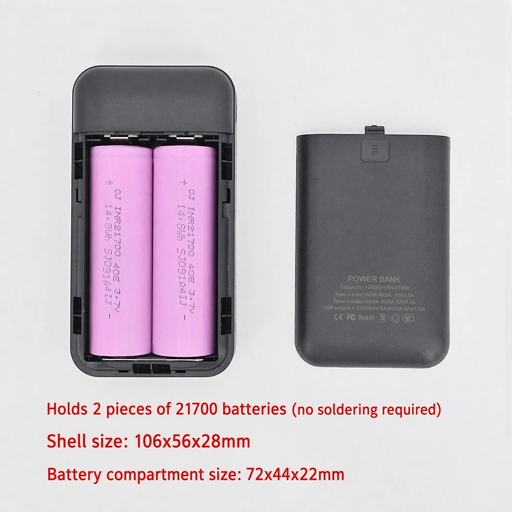 21700 Akku DIY Powerbank-Gehäuse-Kit 22,5W Superschnelles Laden Motherboard Ohne Löten 2-Zellen-Akku Abnehmbare Powerbank – Detail 5