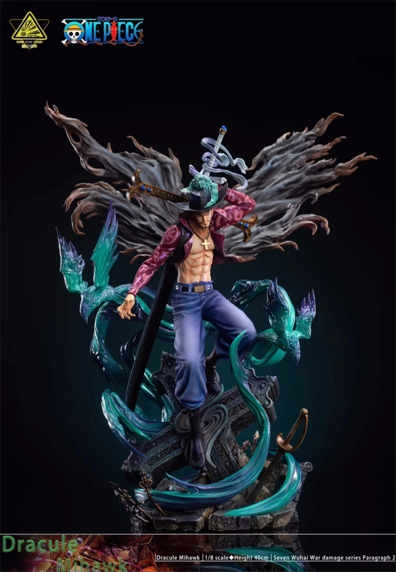 One Piece Anime Action Figure, Gk Superbomb Estúdio, Sete Wuhai War Damage Series, Dracule Mihawk, Modelo Estátua Presente Brinquedos, 40cm