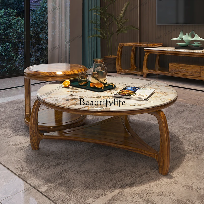 

European ebony solid wood size round coffee table TV cabinet solid wood
