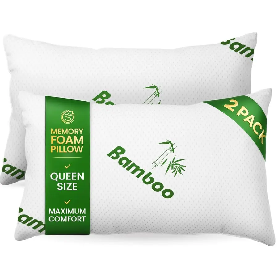 

Memory Foam Pillows Queen Size Set of 2 Cooling Bed Pillows for Sleeping Back, Stomach, Side Sleeper Firm, Comfy Cool Shredded
