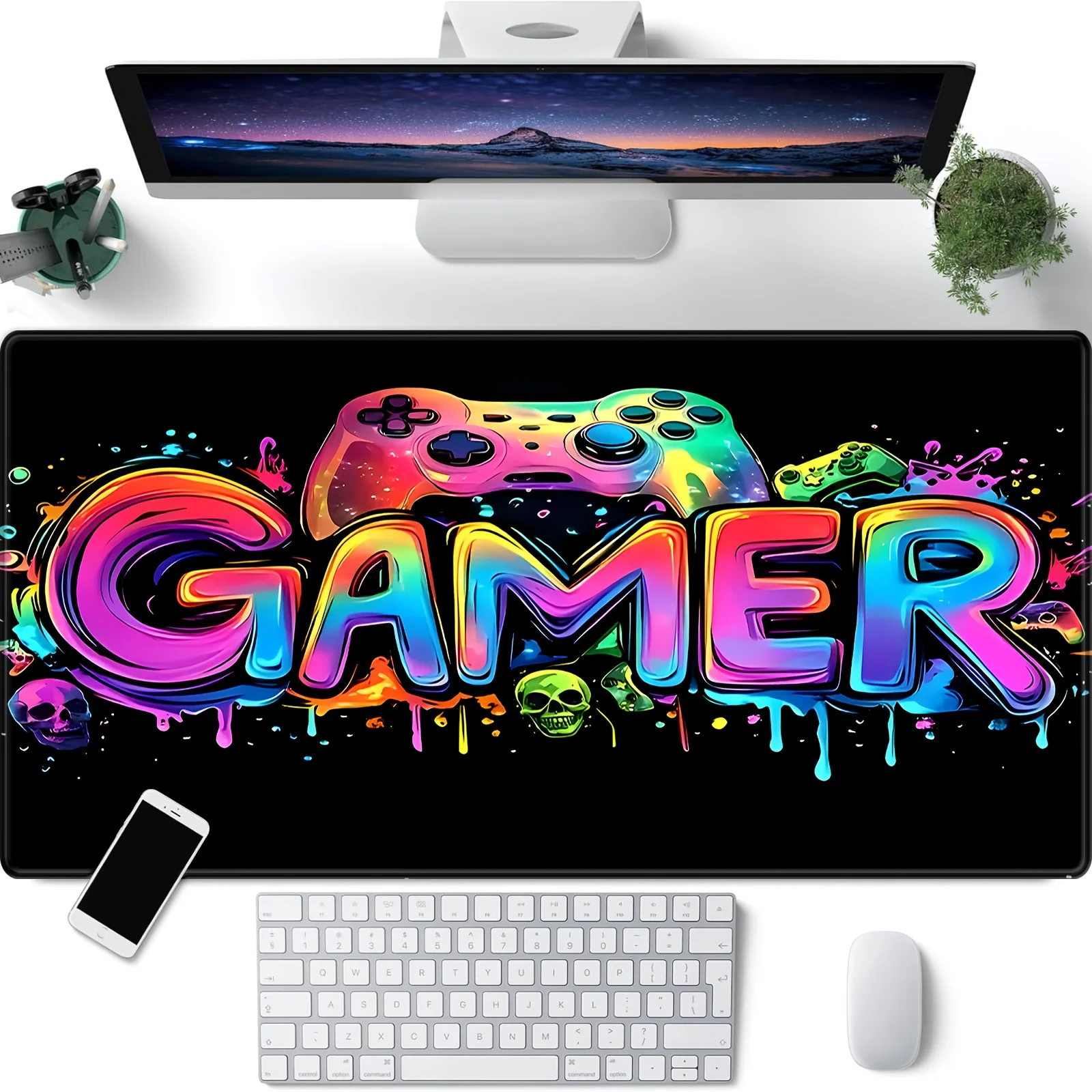 Neon Gaming Controller Art Mouse Pad Large pc Carpet Mats gaming Desk Accessory Slipmat 900x400MM Table Mat for Table Computer