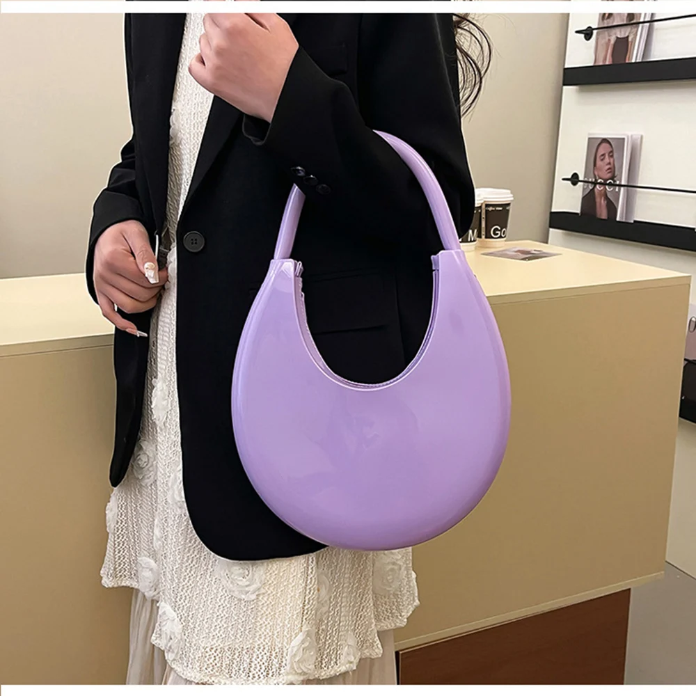 بلون بسيط موضة متعددة الاستخدامات المرأة حقيبة تحت الإبط مستديرة عالية الجودة العصرية البلاستيك حقائب كتف واحدة الإناث