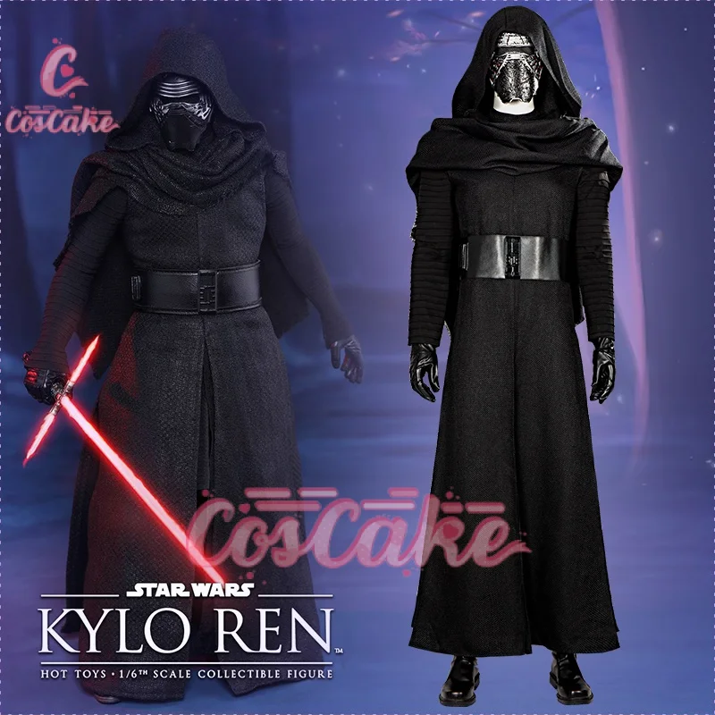 Black Kylo Ren Cosplay Costume Adult Jedi Killer Costume Mens Battle Suit with Cloak Helmet Boots Halloween Party Outfits