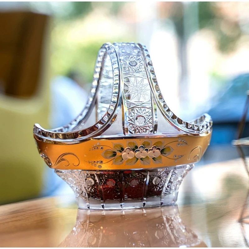 Hand-painted gold enamel flower crystal glass candy decorative fruit basket fruit plate fruit plate