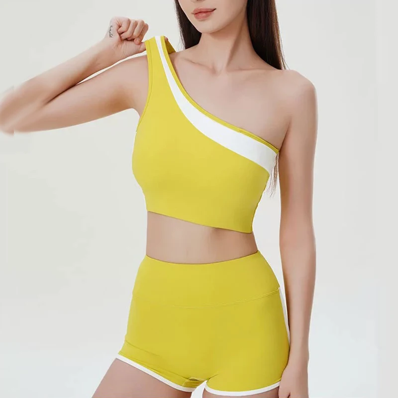 

Women's yoga exercise set, summer new contrasting suspender sports bra paired with yoga fitness casual hot pants